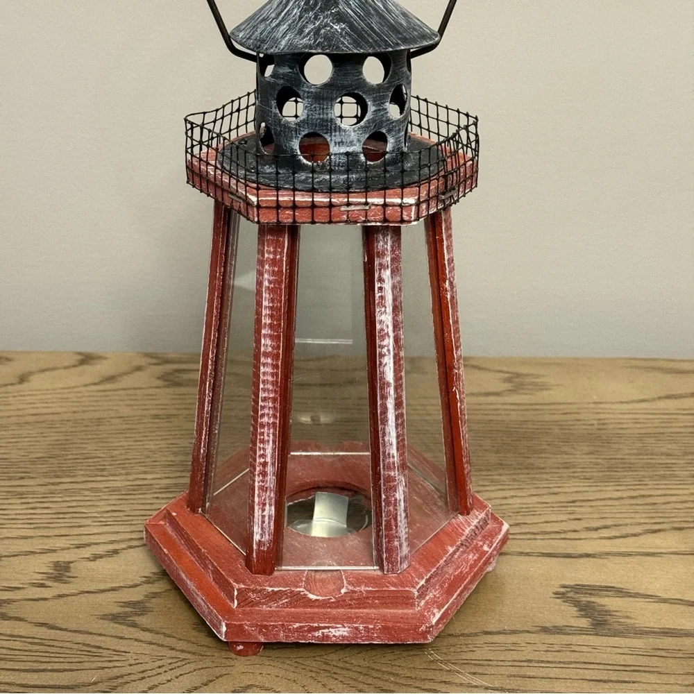 Vintage See Thru Glass LIGHTHOUSE Nautical Decor Tealight Candle Lantern Rustic